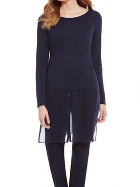 Eileen Fisher Silk Tunic Top, Jersey Knit + Sheer Georgette, size Medium